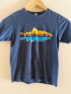Scheels youth Navy Blue Tee with Sunset Fish Graphic